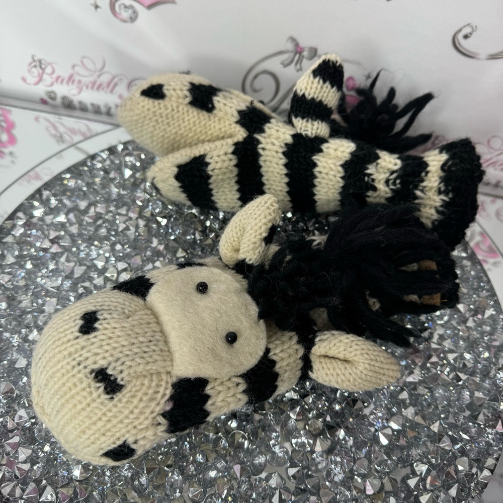 Delux mittens zebra wool thick warm animal puppet style cute winter gloves y2k